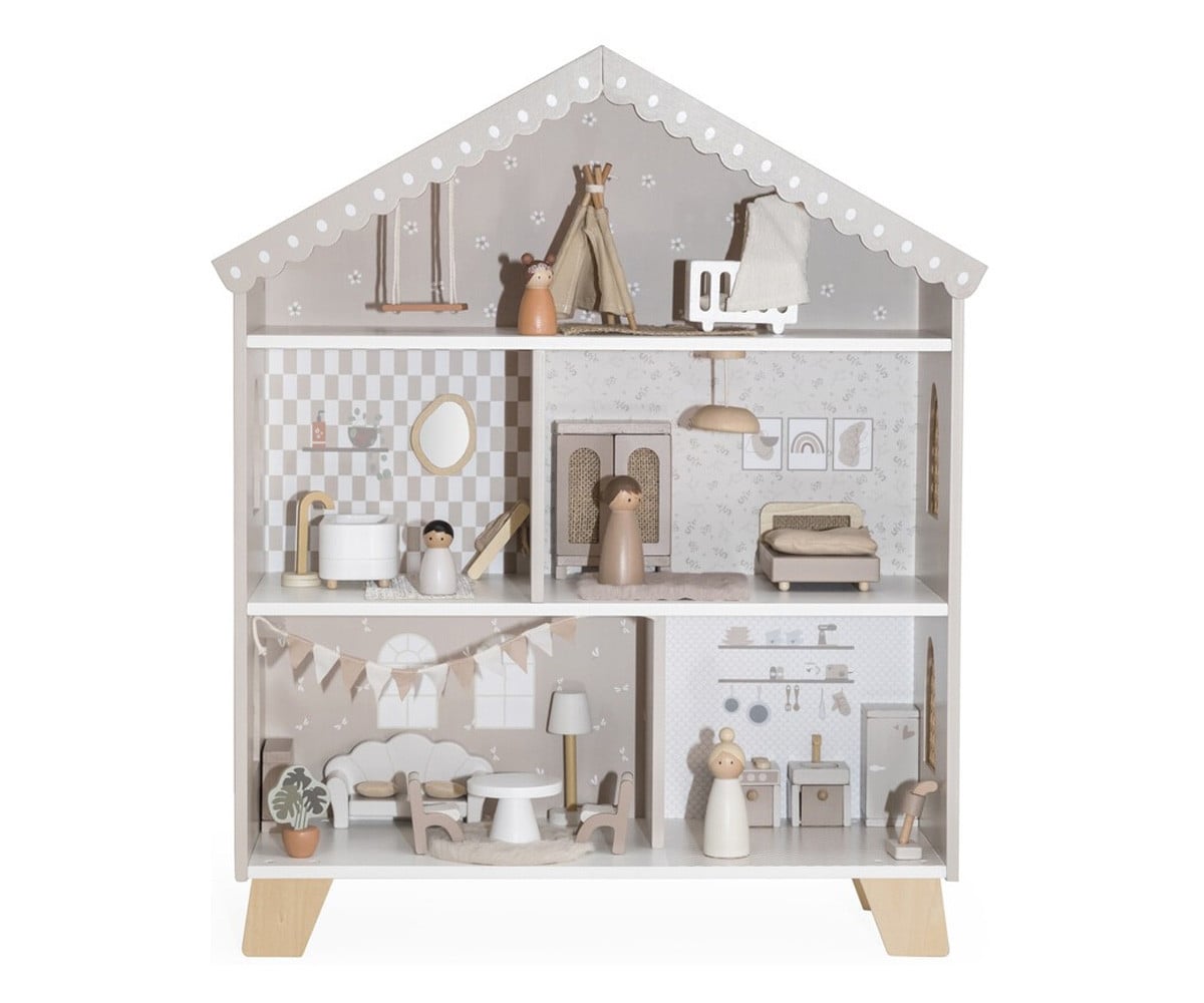 Casa de Muñecas de Madera Nougat con Muebles y Familia