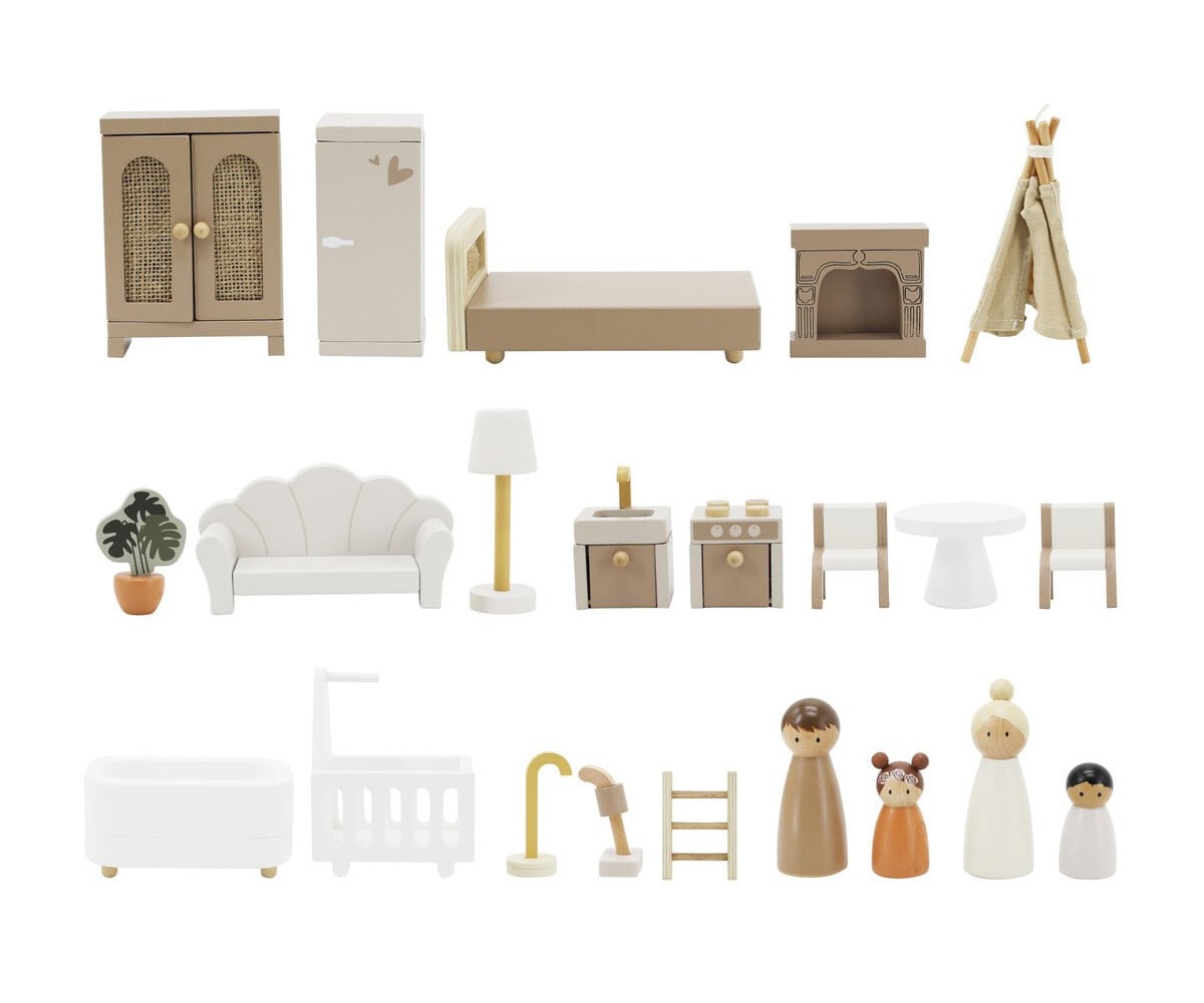 Casa de Muñecas de Madera Nougat con Muebles y Familia