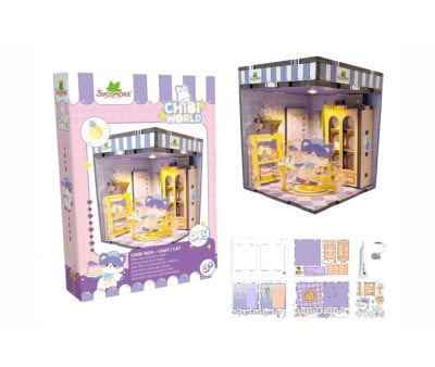 Mini Diorama con Luz LED Chibi Box Cat
