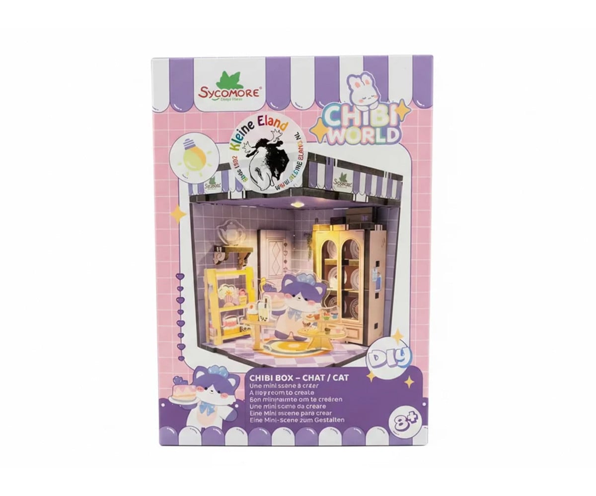 Mini Diorama con Luz LED Chibi Box Cat