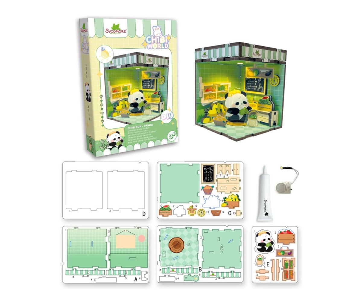 Mini Diorama con Luz LED Chibi Box Panda