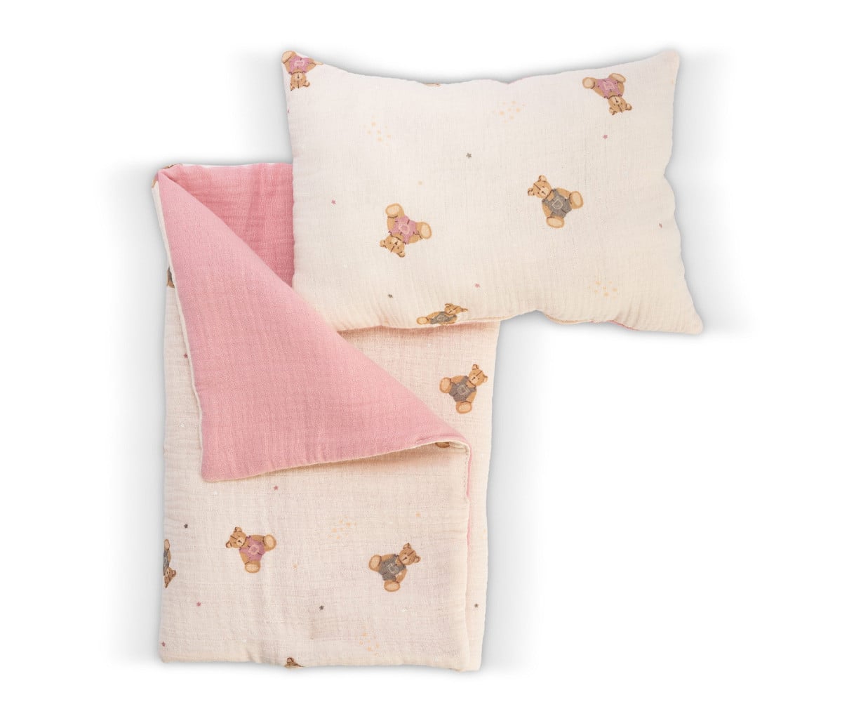 Set Edredón y Almohada Teddy Musa Rosa para Muñecos