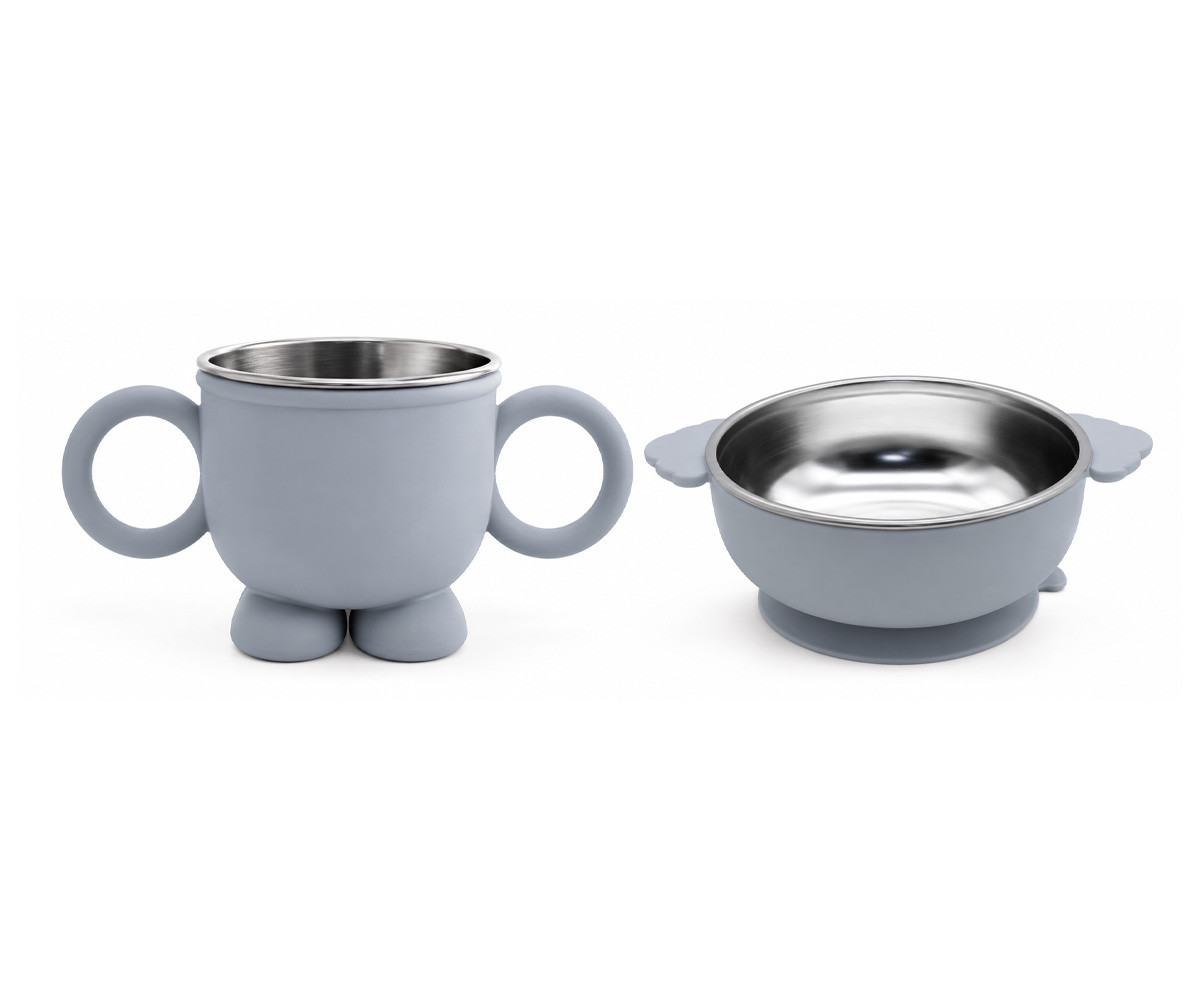 Pack Regalo Vaso y Bol de Aprendizaje Acero Gris