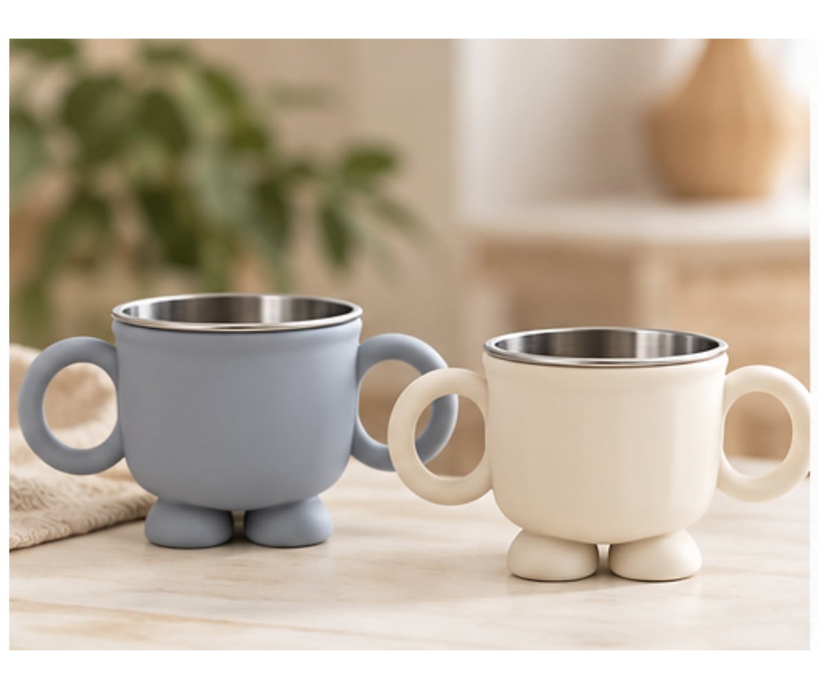 Vaso de Aprendizaje Acero y Silicona con Asas Gris