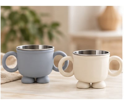 Vaso de Aprendizaje Acero y Silicona con Asas Gris