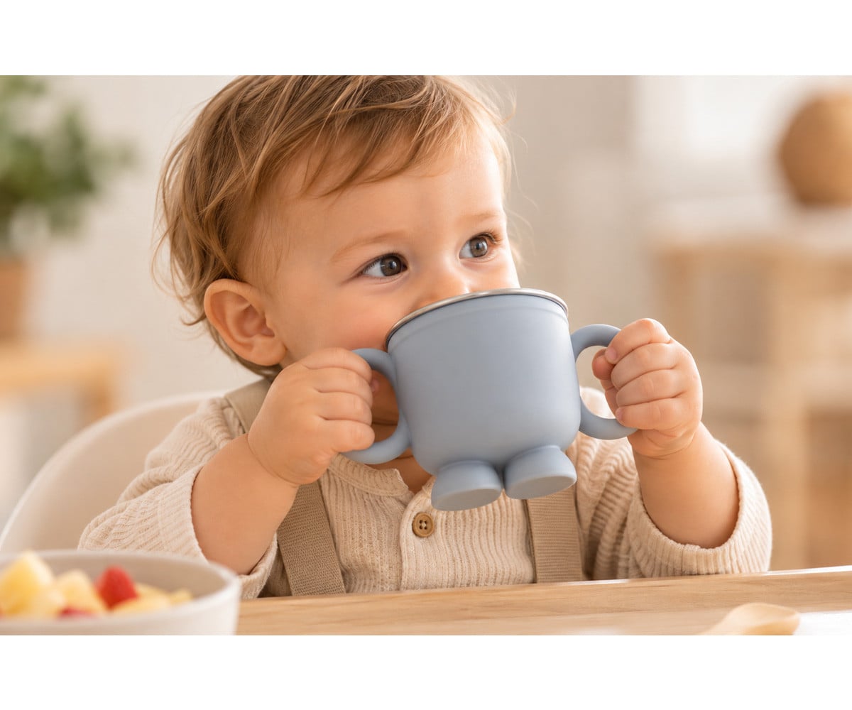Vaso de Aprendizaje Acero y Silicona con Asas Gris