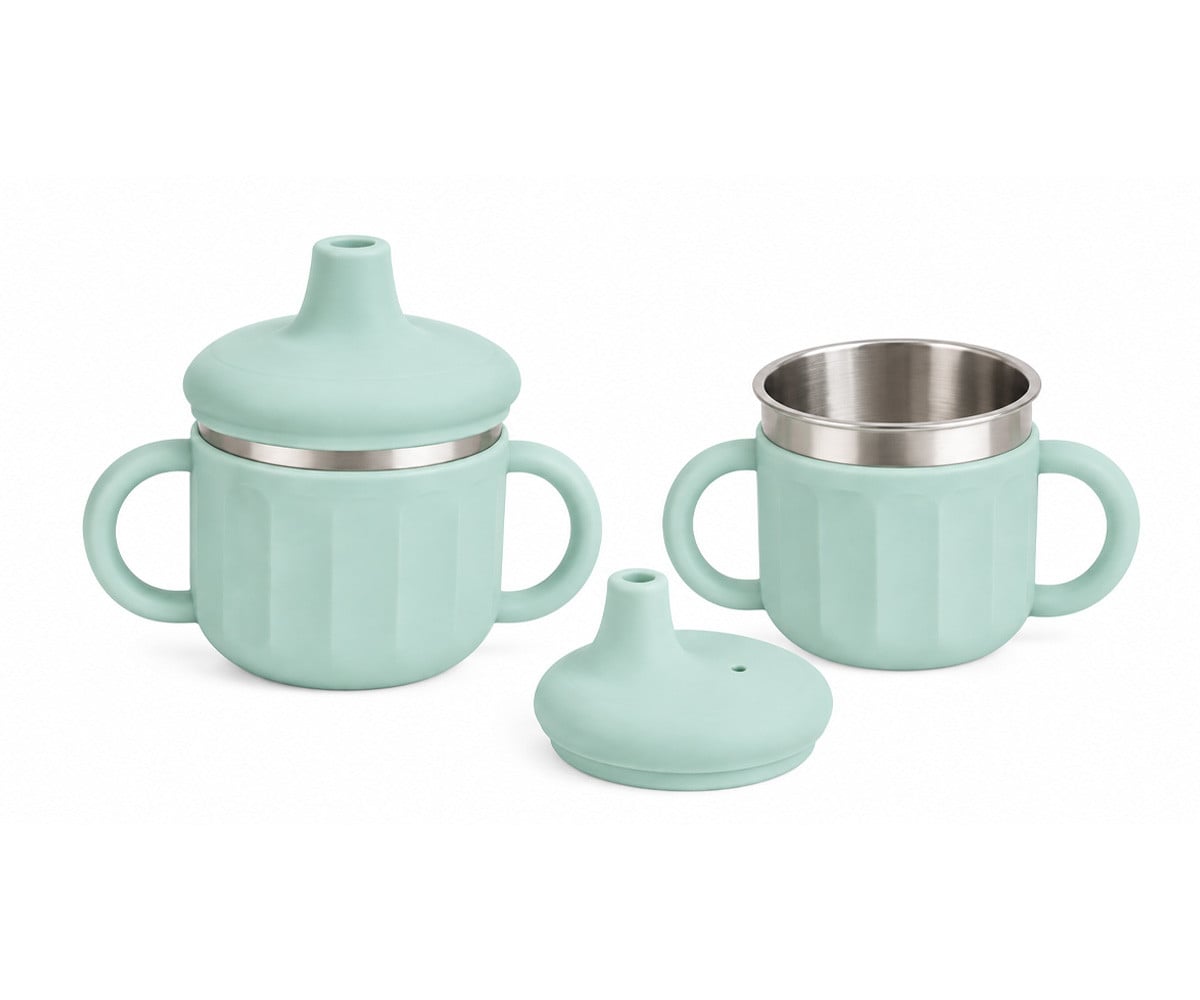 Taza de Aprendizaje Acero y Silicona Verde