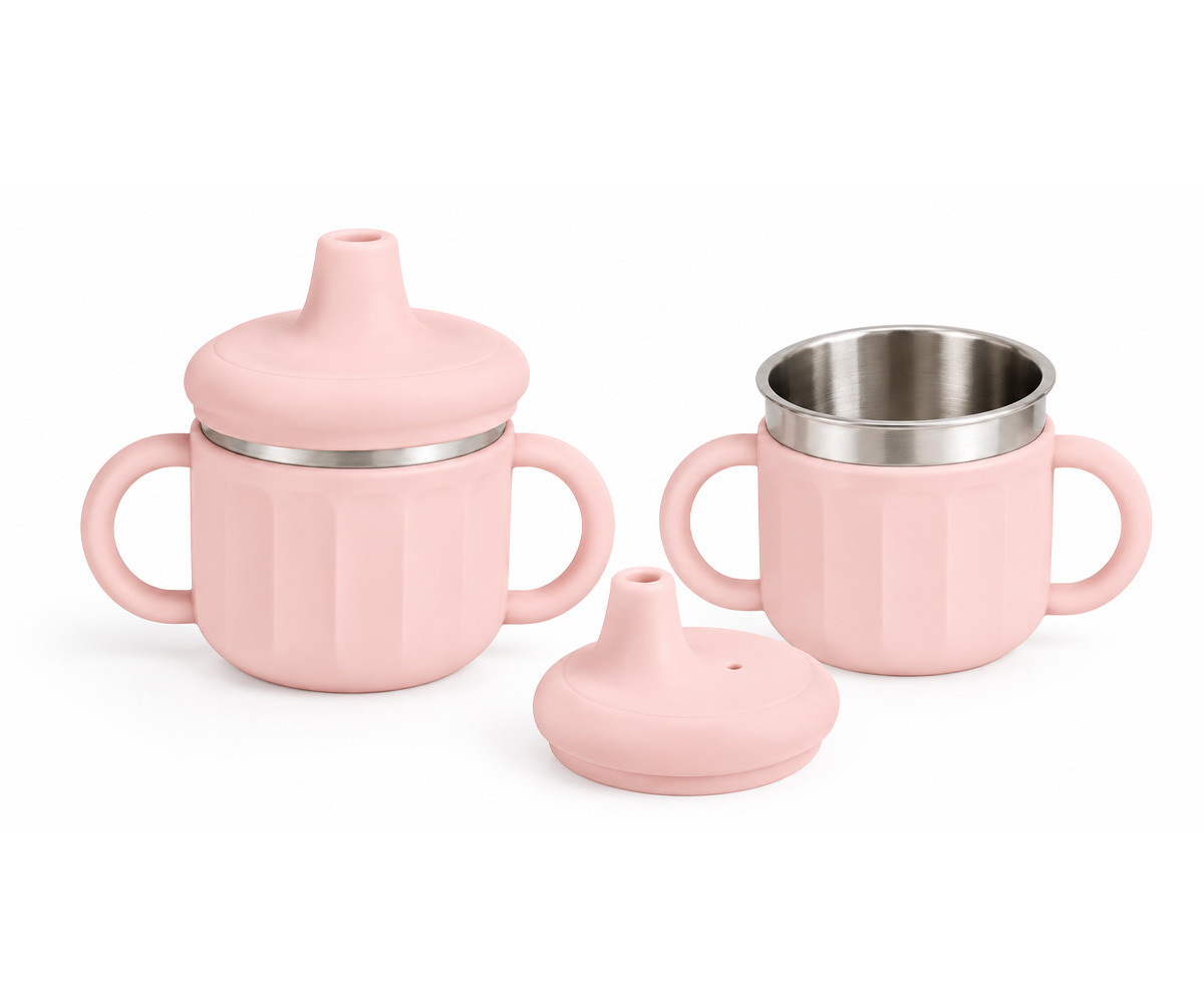 Taza de Aprendizaje Acero y Silicona Rosa
