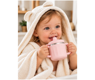 Taza de Aprendizaje Acero y Silicona Rosa