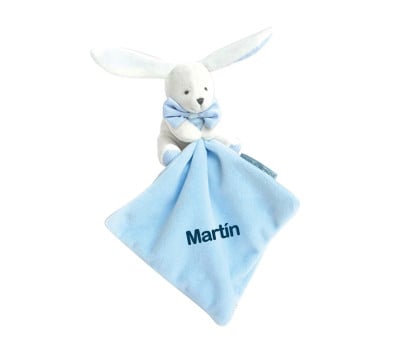 Doudou Conejito Azul Personalizable en Cajita Floral