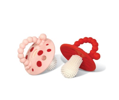 2 Mordedores de Silicona Chompy Mushroom Rojo/Rosa