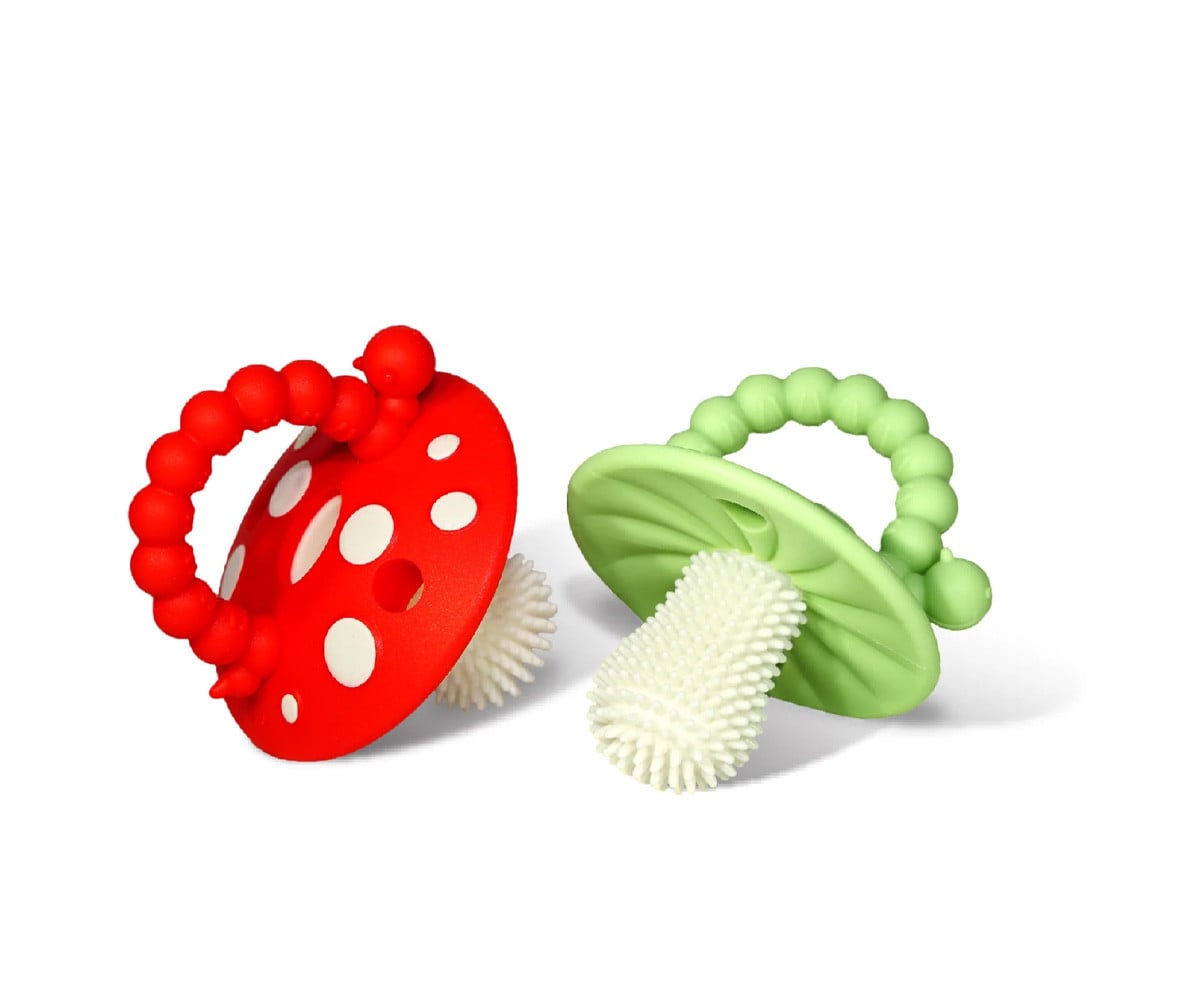 2 Mordedores de Silicona Chompy Mushroom Rojo/Verde