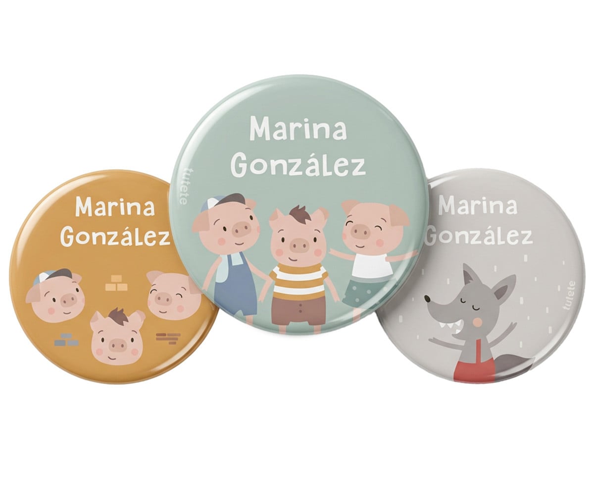 Pack 3 Distintivi Personalizzati The Three Little Pigs