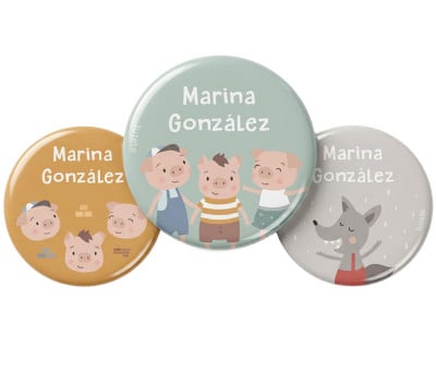 Pack 3 Distintivi Personalizzati The Three Little Pigs