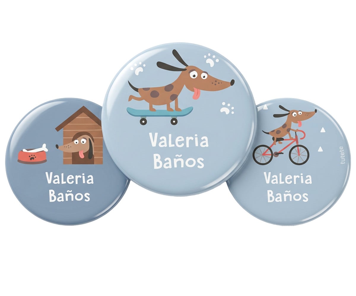 Pack 3 Badges personnalisés Skater Dog