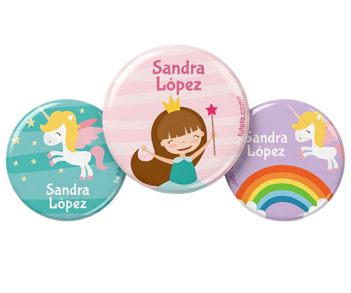 Lot de 3 Badges Personnalisables Princesse