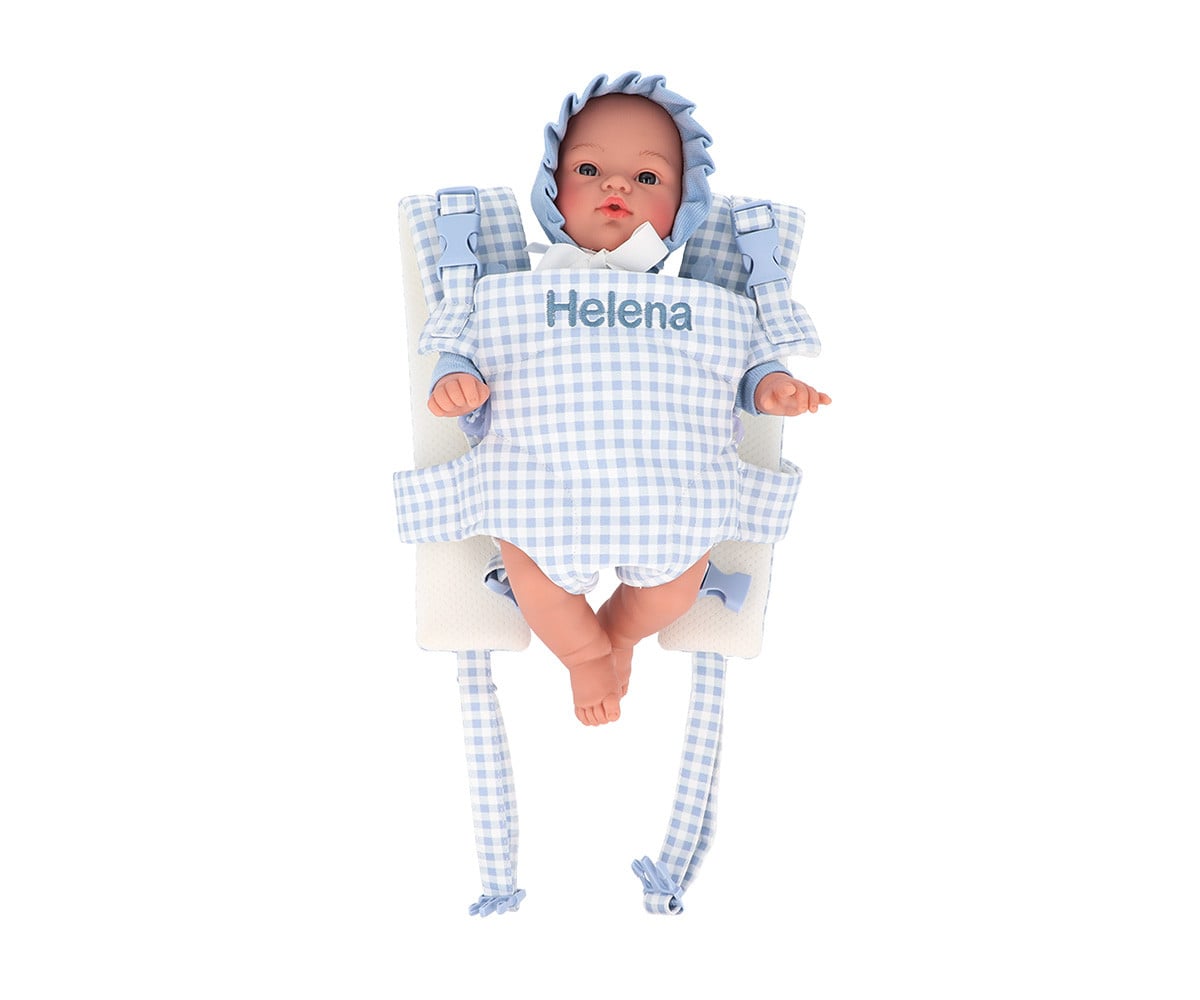 Ergonomic Baby Carrier for Dolls Blue Gingham