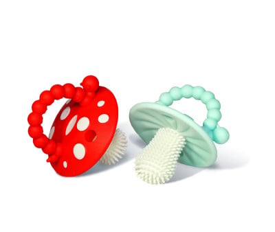 2 Mordedores de Silicona Chompy Mushroom Rojo/Azul