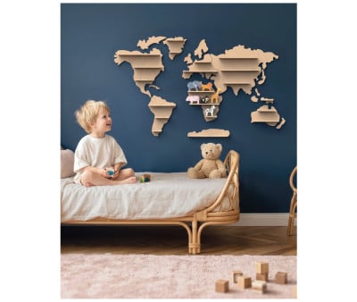 Mappa del Mondo in Legno con Ripiani e 6 Animali