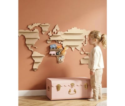 Mappa del Mondo in Legno con Ripiani e 6 Animali