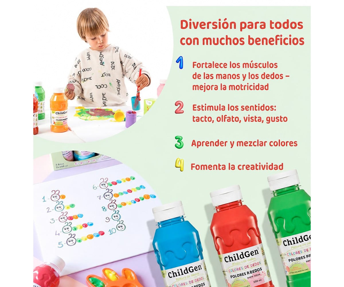 Set de 3 Botes de Pintura de Dedos Orgánica Neón Childgen 350ml