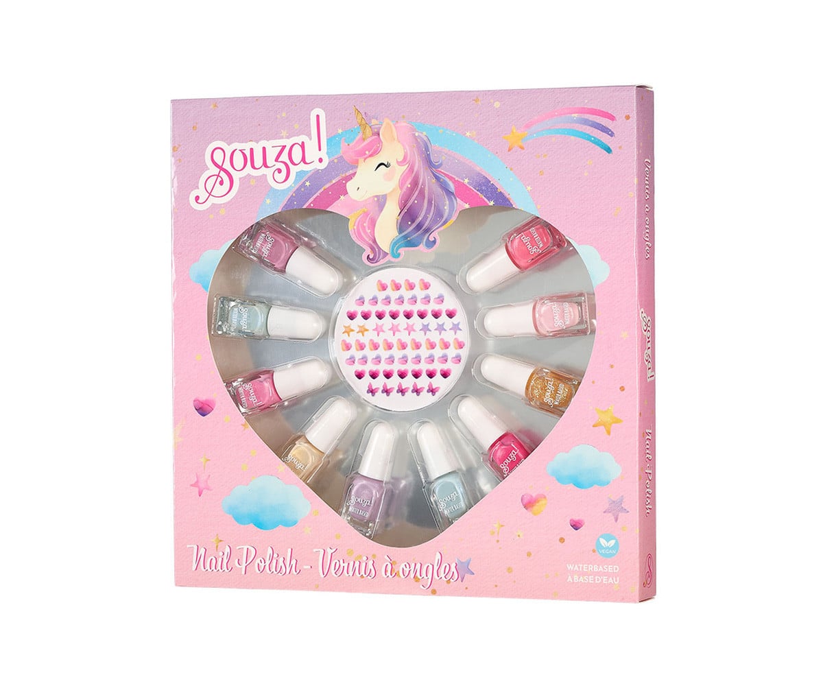 Set de Belleza 10 Esmaltes de Uñas Infantiles con Pegatinas Unicornio