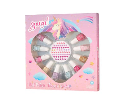 Set de Belleza 10 Esmaltes de Uñas Infantiles con Pegatinas Unicornio