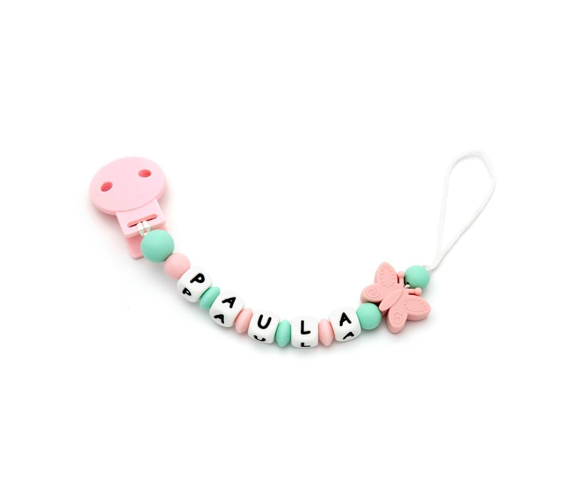 Attache-sucette Silicone Personnalisable Papillon Menthe