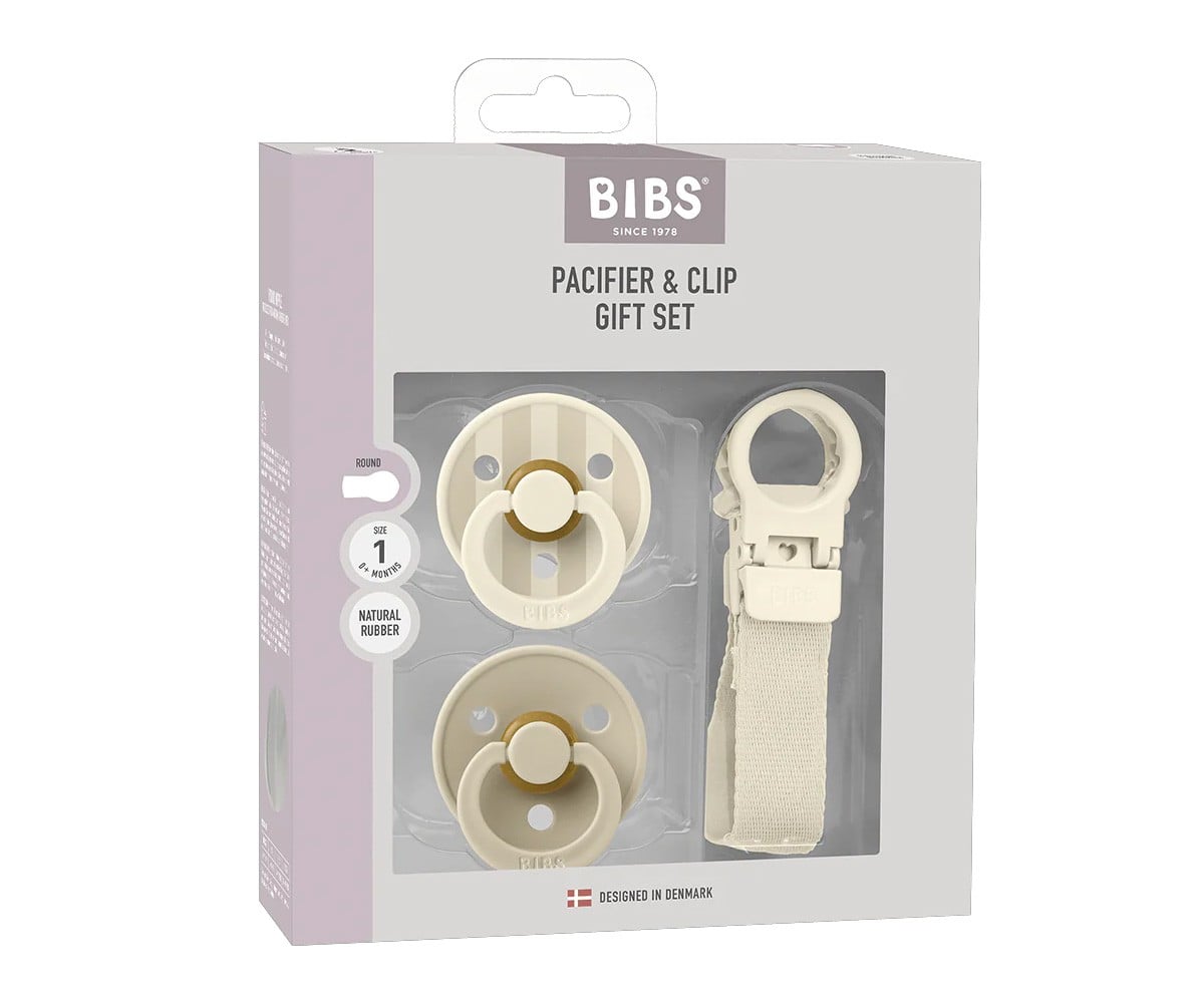 Conjunto de chupeta e clipe BIBS Colour Ivory para presente