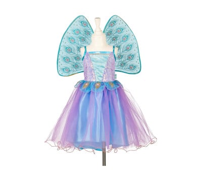 Costume Carnevale Fata Tamara con Ali di Piume di Pavone 3-4 anni