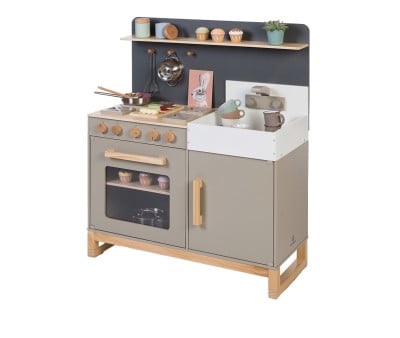 Kitchenette Linum en Bois Gris Chaud/Naturel