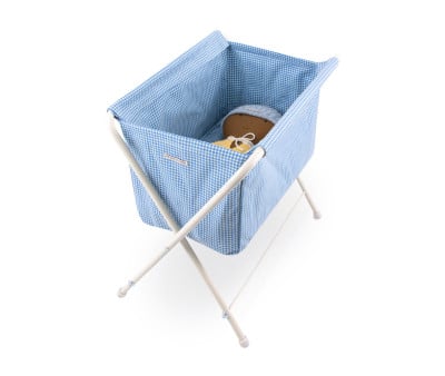 Berço de tecido e metal azul Vichy para bonecas