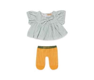 Vestido e meia-calça listrados de boneca Gommu