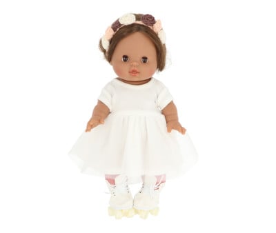 Muñeca Gordis Leopoldina con Vestido Tutú, Calentadores, Patines y Corona Flores