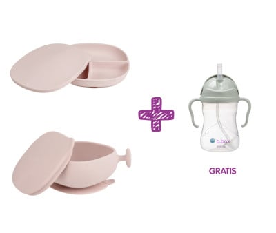 PROMO Piatto e Ciotola Blush Silicone + Tazza Sage