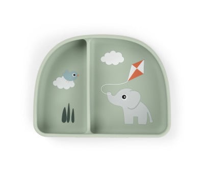 Piatto Antiscivolo 2 Scomparti Silicone Stick&Stay Playground Green
