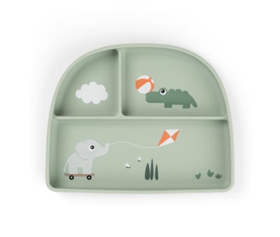 Piatto Antiscivolo 3 Scomparti Silicone Stick&Stay Playground Green