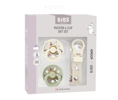 Conjunto de presente Chupeta + Porta-chupeta Bibs x Moomin Ivory/Sage