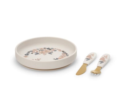 Set Piatto e Posate Silicone Blue Garden