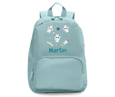 Zaino Solid Color Green Personalizzato Pandas in Space