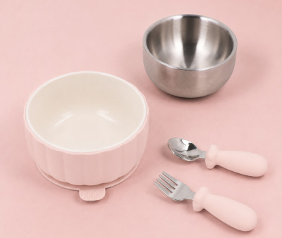 Coffret Cadeau de Naissance Vaisselle d'Apprentissage Nude Rose