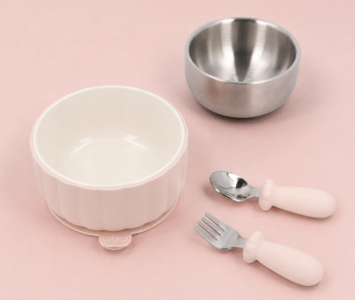 Coffret Cadeau de Naissance Vaisselle d'Apprentissage Pale Earth