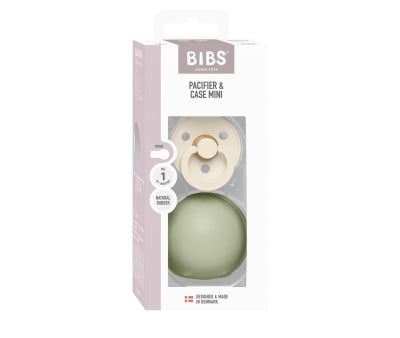 Chupete BIBS Colour Round Latex Ivory + Mini porta-chupeta Sage