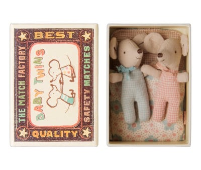 Baby Twin Mice in Checker Matchbox 