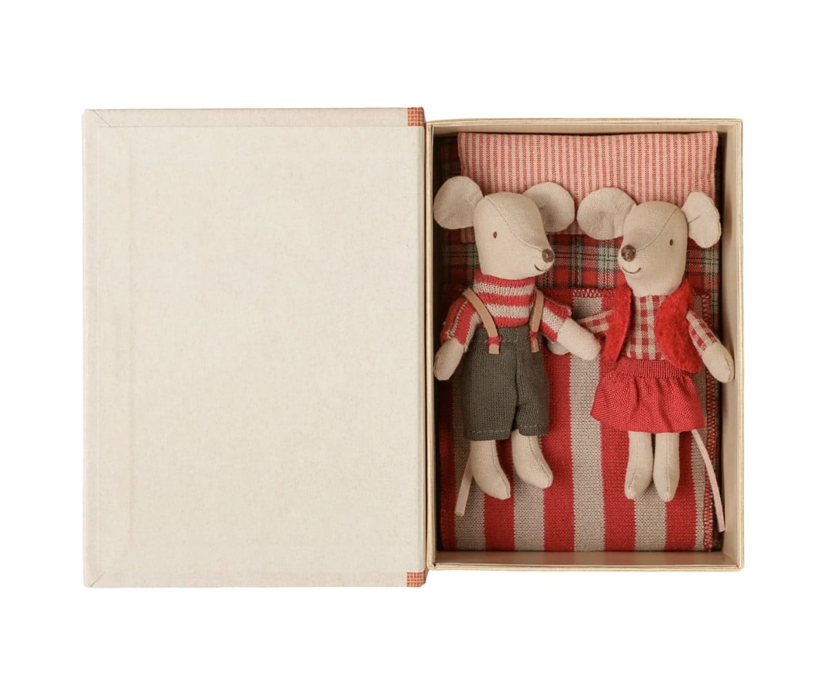 Christmas Little Brother and Sister Twin Mice in a Book